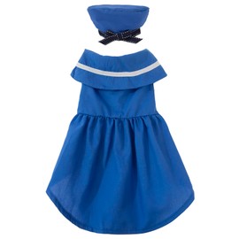Coomour 2PCS Blue Dog Dress Summer Dog Clothes for Small Dogs Girl Cute Pet Cat Outfits Puppy Tutu Sundress Dogs Tutu Dress with Beret Hats Dogggie Skirt Spring (M)