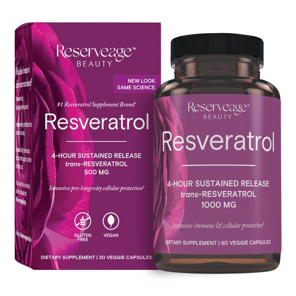 Reserveage Beauty, Resveratrol 1000 mg, Antioxidant Supplement for Heart Health and Immune Support, Supports Healthy Aging and Immune System, Paleo, Keto, 60 Capsules