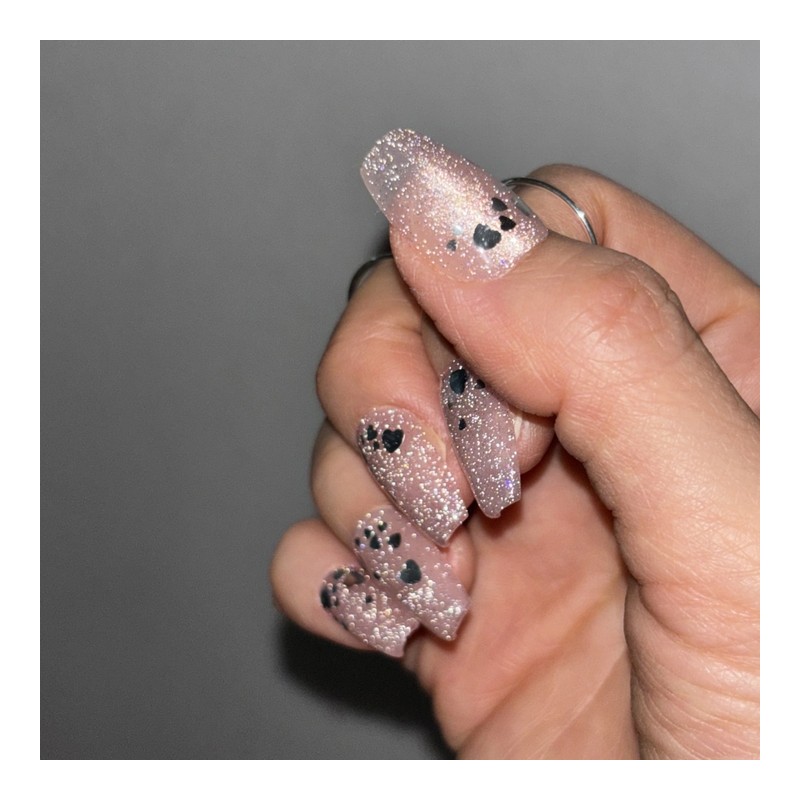 Heart Glitter Nail Tips Ussu Silver Glass Bead Magnet, Paddy