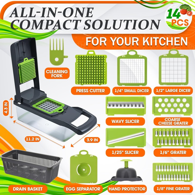 14-in-1 Vegetable Chopper with Container – Veggie Chopper with Container