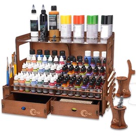 OPHIR Wooden Paint Organizer for 104 Bottles with 2 Brush Holder, 2 Drawer