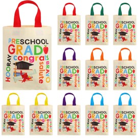 Silkfly 12 Pcs Mini Kindergarten Preschool Graduation Totes Graduation Party Favor Bags Canvas Tote Bags for Kids Boy Girl(Preschool)