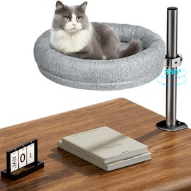 Cuipingoo Cat Desk Bed, Desk Nest Cat Bed Round Cat Beds for Desk Indoor Cats up to 40 lbs, Comfortable Soft Pet Bed for Kitten, Cat Hammock for Desk 360° Rotation & Adjustable Height(Grey)
