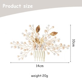 QKEPCY Women's Hair Clips Leaf Shape Pearl Golden Flowers Silver Delicate Elegant Hypoallergenic Suitable for Weddings Parties Shows