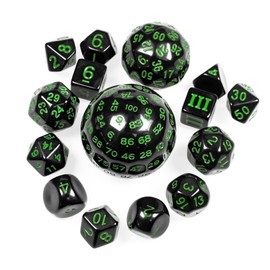 World of Dice - All-in-One Set - 15 Assorted Polyhedral Dice from D100 to D3, Ideal for D&D, DSA, MTG, etc. (Green)
