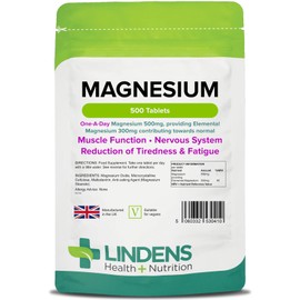 Lindens Magnesium Tablets 500mg – 500 Tablets – Reduces Tiredness and Fatigue, Supports Metabolism, Muscle Function, Nervous System, Bones, and Teeth - UK Manufacturer, Letterbox Friendly
