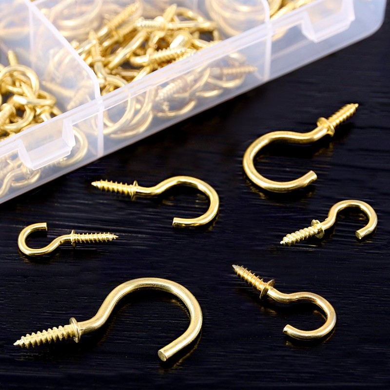 120Pcs 6 Sizes Metal Screw-in Ceiling Hooks Cup Hooks Kit,