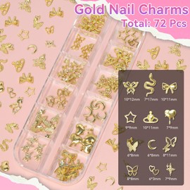 Gold Nail Charms and Gems, Rivets Nail Studs Charms, Bow Star Butterfly Nail Art Charms, Alloy Cross Snake Nail Charms, Gold Heart Nail Studs Charms for Nail Art Accessories DIY Supplies