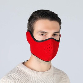 Tweal Winter Cold-proof Mask,Winter Half Face Mask Face Warmer Cold-Proof Cycling Mask With Earflap and Hole for Outdoor Sports-Red(Unisex Warm)