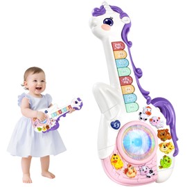 Marstone Toys for 1 Year Old Girl Birthday Gifts: Baby Musical Unicorn Toys 12-18 Months, Educational Cartoon Guitar for Toddlers 1-2, Infant Interactive Learning Present for 1st First Christmas, Xmas