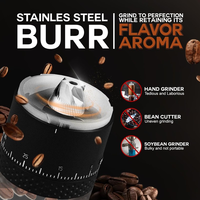 LEBURRY Burr Coffee Grinder - Portable Espresso Grinder with Stainless