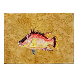 Caroline's Treasures 8751PLMT Hog Snapper on Gold Fabric Placemat Washable Placemat Dinner Table Decor No Ironing Linen Look