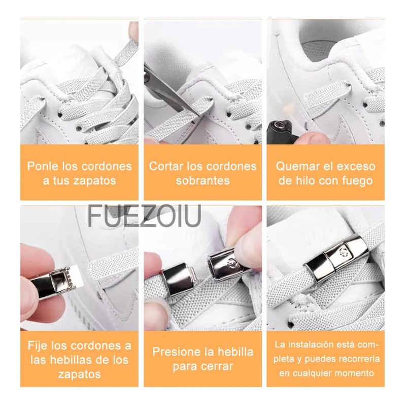 6 Pares Agujetas Sin Nudo Elásticas Hebilla Metal Para Tenis