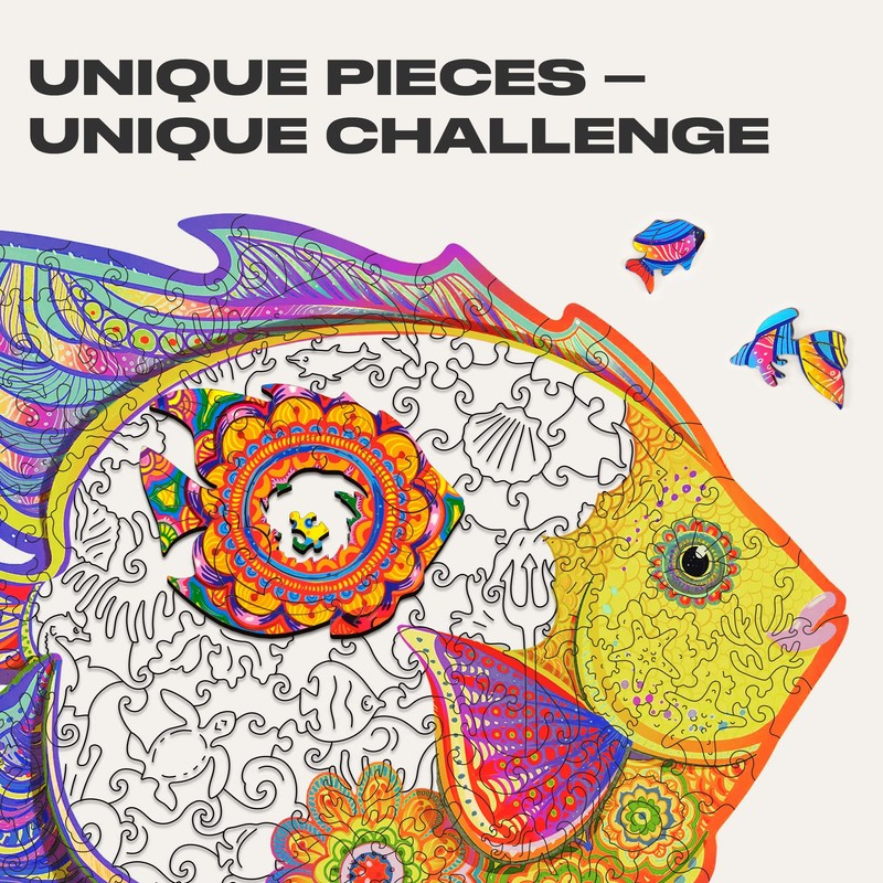 UNIDRAGON Original Wooden Puzzle – Shiny Fish, 196 Pieces, Medium