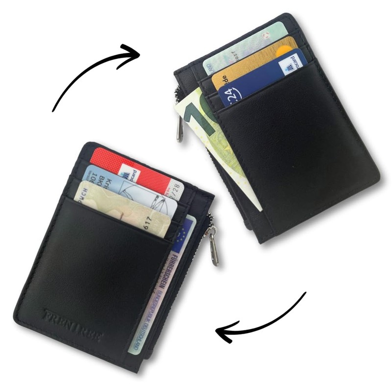 Frentree Kartenetui aus 100% Leder, RFID-Schutz, Mini-Geldbörse für Karten, Scheine
