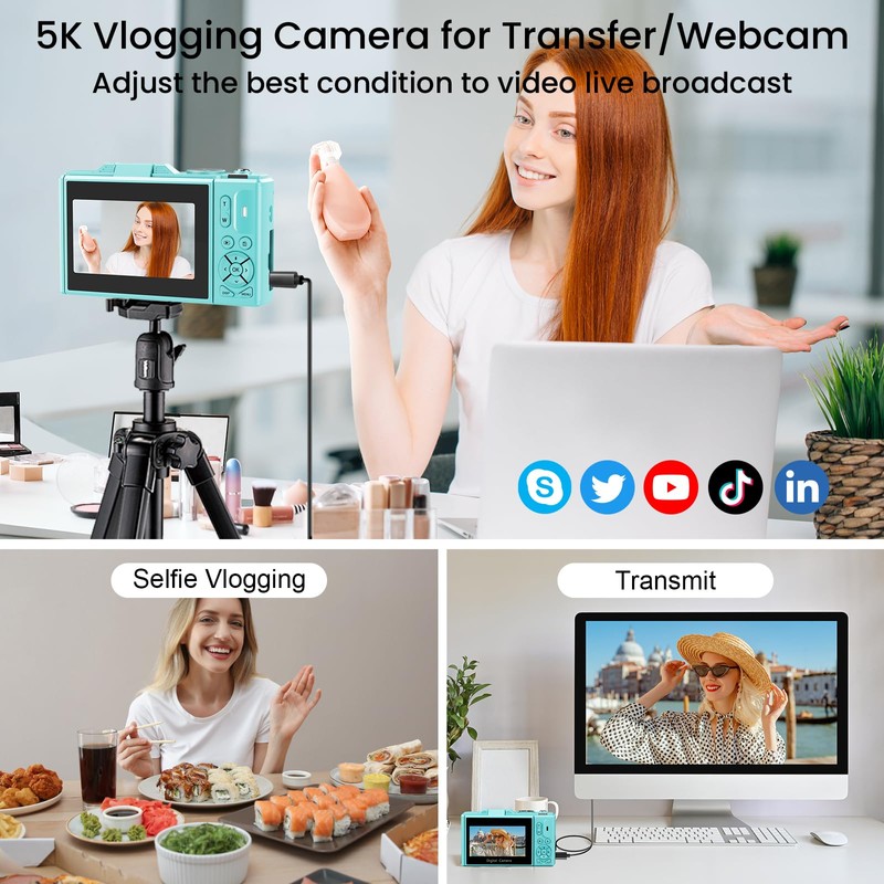 SOPPY 5K Digital Camera with WiFi Transfer, 75MP Vlogging, 18X
