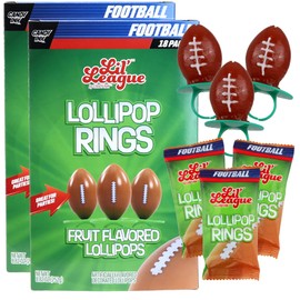 Football Lollipop Rings, Individually Wrapped Candy for Tailgates, Birthday Party Favors, and End of Season Banquets, Pack of 2, 18 Suckers Each