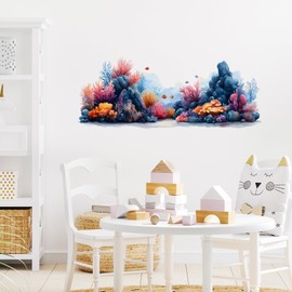RoyoLam Ocean Coral Reef Wall Decals Removable Underwater Vinyl Stickers for Nursery Kids Bedroom and Playroom Decor Peel and Stick Watercolor Wall Art