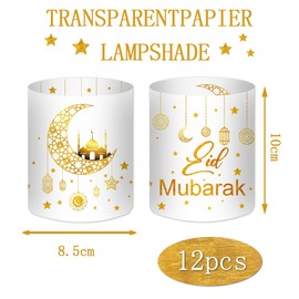 12 Lanterns Table Decorations, Eid Mubarak, Ramadan, Islam, Gold, Star/Moon Accessories, Suitable for Tea Lights or Candles