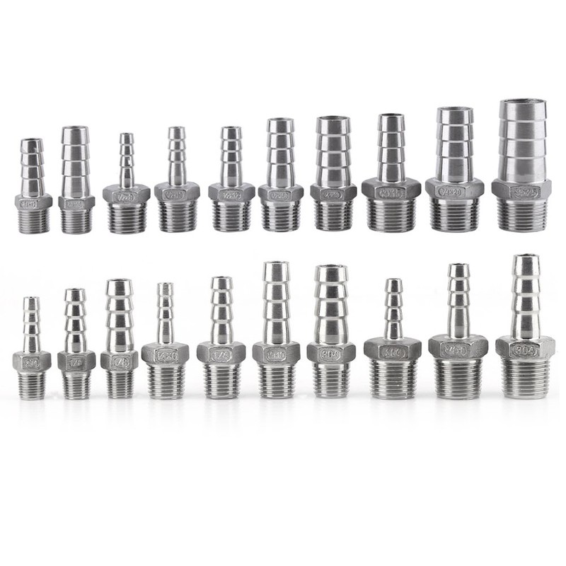 SS304 Male Thread Pipe Fitting Barb Hose Tail Connector Stainless