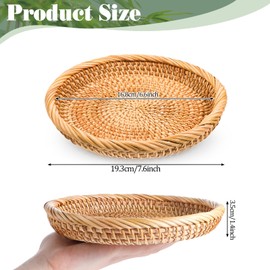 Handwoven Round Rattan Fruit Basket 7.48" Small Key Basket Bowl for Entryway Natural Rattan Round Serving Basket Tray Rattan Organizer Basket Snacks Fruit Candy Serving Basket with Deep Wall