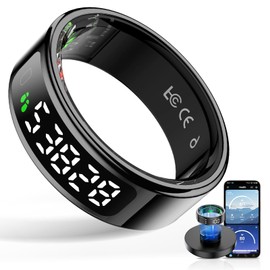 HPLSZCN Smart Rings for Men Women - Fitness Tracker Health Ring with LED Display Screen, 24/7 Health & Sleep Tracker, 5ATM Waterproof, Compatible with Android & IOS (Black, 9)