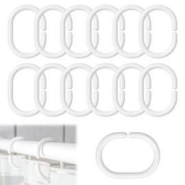 Shower Curtain Rings, Pack of 12 Sturdy Plastic Shower Curtain Rings, Rings for Shower Curtain in C Shape, Made of Sturdy Plastic Shower Curtain Rings, Shower Rings for Shower Curtain Rods