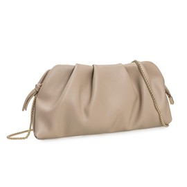 IXEBELLA Dressy PU Clutch Purse for Women Formal Soft Pleated Vegan Leather Evening Bag for Wedding/Prom/Cocktail Party (Taupe)