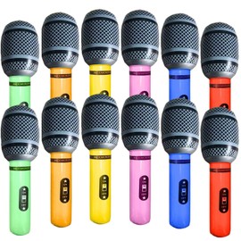 12 PCS Inflatable Microphones for Parties, Blow Up Microphones for Parties Kids Stage Performance, Play Microphone Toys Musical Instrument Party Supplies Gifts (6 Colors)