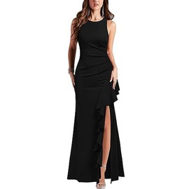 WOOSEA Women's Scoop Neck Sleeveless Split Bodycon Mermaid Evening Cocktail Long Dress Black