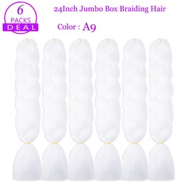 Jumbo Box Braiding Hair Extensions 24 Inch White High Temperature Synthetic Fiber 6 pcs Colored Braiding Hair Twist Crochet Braids for Black Women(24",A9)