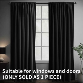 NAKIHOUSE Black Blackout Curtains, Thermal Curtains 84 Inch Drop Super Blackout Slot Top Curtains Bedroom, Single Curtain for Door Doorway Window Living Room Bedroom, 1 Panel