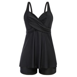 Hanna Nikole Tankini Women's Large Sizes Two Piece Swimsuits Twist Front Tummy Control Swimwear, black