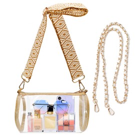 Clear Bag Stadium Approved, Clear Crossbody Purse Bag with 2 Strap Replacement, Cute for Sports Concert Prom Party Present（golden）