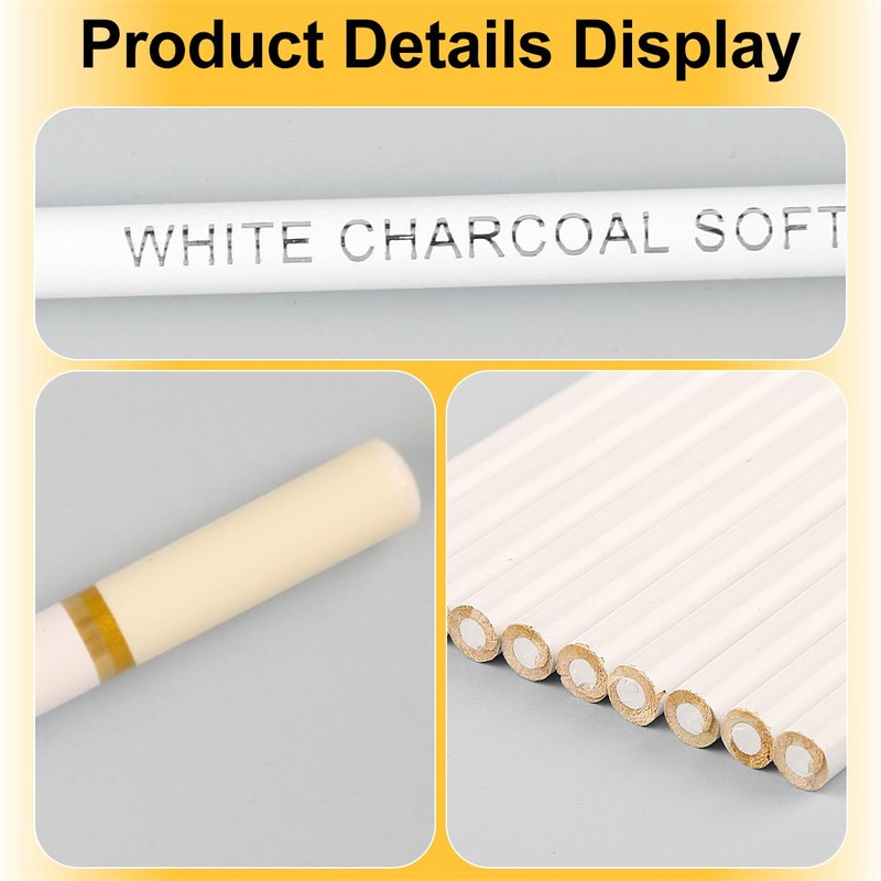 Lotsdonxia 10PCS White Charcoal High Gloss Sketch Pen Layered Three-Dimensional