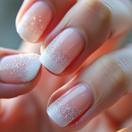 24Pcs White French Tip Press on Nails Short Square Fake Nails with Gradient Design Glossy False Nails Full Cover Artificial Glue on Nails Nude Stick on Nails Spring Summer Nail Supplies for Women DIY