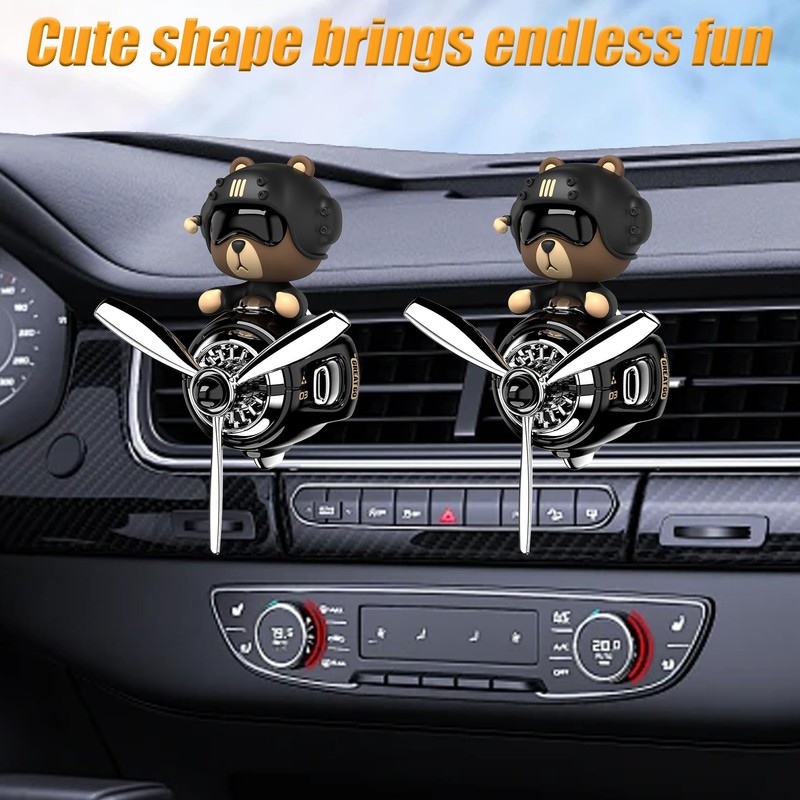 2Pcs Car Air Fresheners, Cute Bear Pilot Automotive Air Outlet