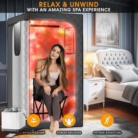 Portable Steam Sauna – 99-Min Timer with 9 Heat Levels 3L Steamer, Rapid Heating, Spacious 31.5” x 31.5” x 63” Design, Large 3-Layer Gray Insulated Waterproof Tent, Foldable Chair, and Safety Features