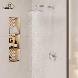 CASAINC 10 Inch Shower Faucet Set Complete, Wall Mounted Shower System with Rainfall Shower Head Combo, Single Handle Shower Valve and Trim Kit