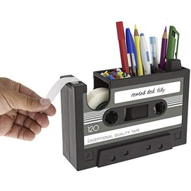 Retro Pen Holder Cassettes with Tape Dispenser, Multifunctional Pen Holder Desk Organiser Creative Mixtapes Shape Pen Box Table Organiser Storage Box Organisation Gift