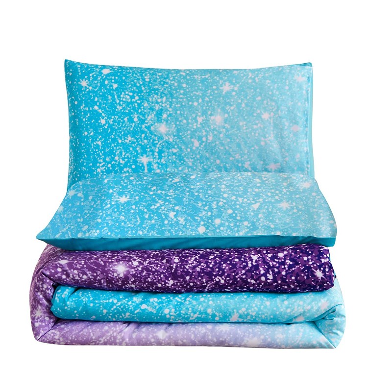 Holawakaka Kids Space Star Glitter Comforter Set Ombre Blue &