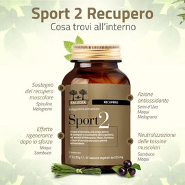 Sport 2 Recovery Salugea - Supplement for Energy and Muscle Recovery Post-Workout - 100% Natural with Spirulina, Pomegranate, Elderberry, Maqui, Grape Seeds - No Caffeine - 60 vegetable capsules