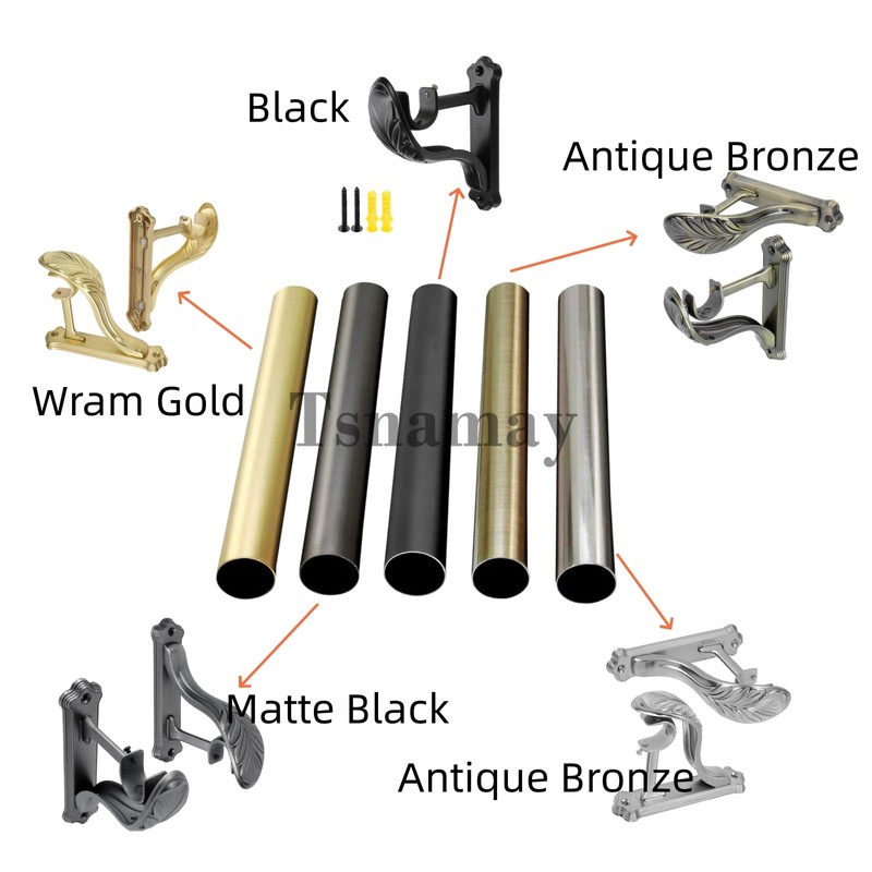 Tsnamay Curtain Rod Brackets Holders Wall Mount Brackets,Matte Black