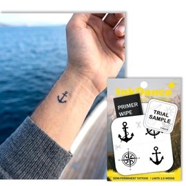 Semi-Permanent Tattoo, Tiny Anchor, Ship Wheel & Compass Rose, Long Lasting Temporary Tattoos, Waterproof Plant-Based Ink, Lasts 1-2 Weeks, Color Develops in 24 Hours MNF014, Set of 4