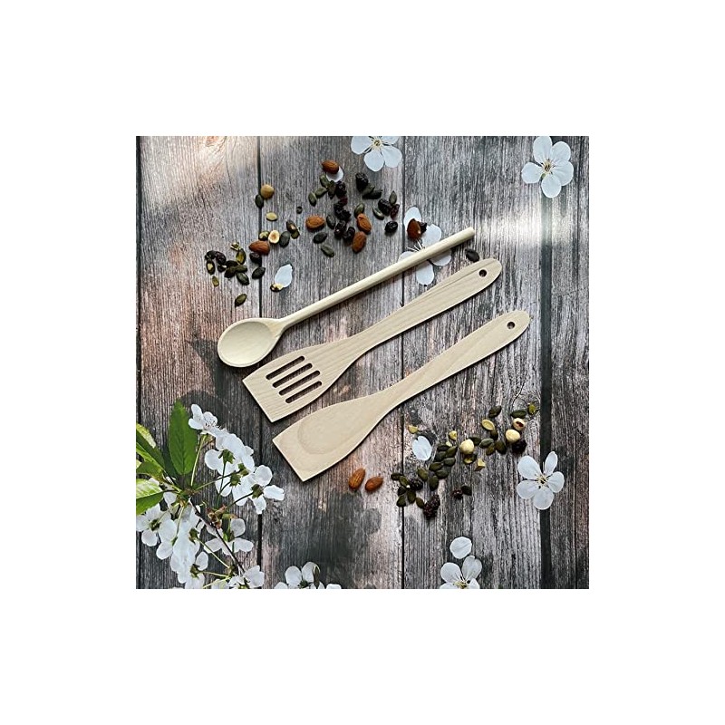 Fackelmann Spatula with 1 September 2 Wooden Spoons, Brown