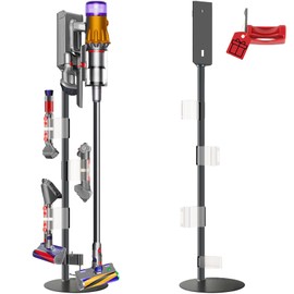 Lasvea Height-Adjustment Vacuum Stand for V7/V8/V10/V11/V12/V15/Gen5,Pure Metal Storage Holder with 4 Secure Clips &Max 9 Accessories,Includes Trigger Lock Easy-Access Storage Docking Station