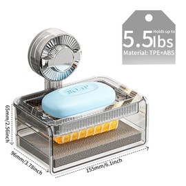 VirtuGro Shower Soap Holder, Suction Soap Dish for Shower, Plastic Soap Holder Wall Mounted, No-Drilling/Suction Cup Soap Dish Holde for Bathroom Kitchen Sink Tub, Mesh Soap Bubble Box & Sponge