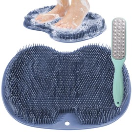Foot Brush, Foot Wash Mat, Foot Odor Removal, Deodorizer, Clean, Foot Massage, Includes Hook Hole, Suction Cup Included, Anti-Slip, Bath, Antibacterial TPE Material, 3D Structure (Blue + Exfoliate)