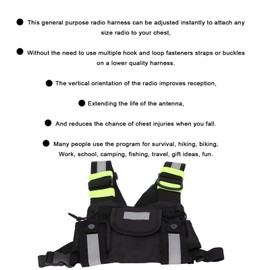 Adjustable Radio Chest Pocket with Reflective Front Pocket, Holster Vest for Walkie Talkie, Ideal for Police, Construction, Camping