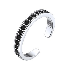 ChicSilver Sterling Silver Toe Rings for Women Hypoallergenic Cubic Zirconia Adjustable Band Rings for Women - Black